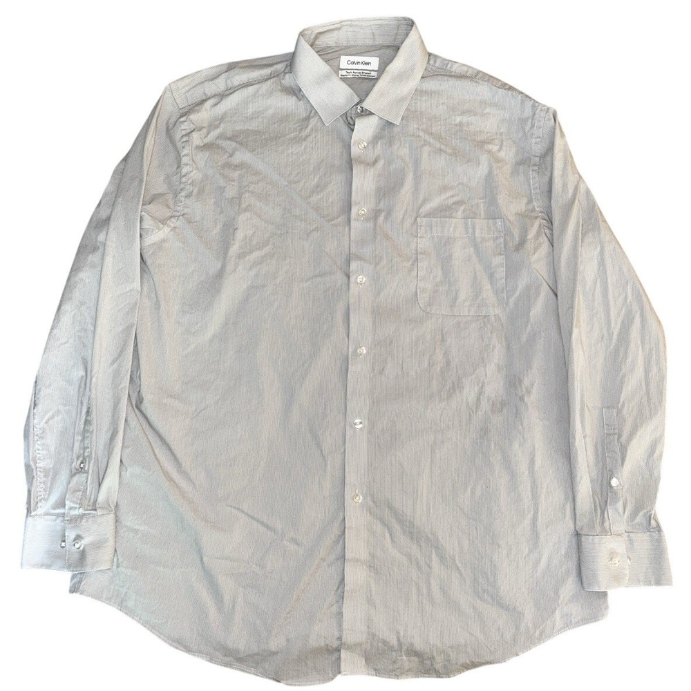 Calvin Klein Men's Tech Dress Shirt 17.5 34/35 Gray Stripe